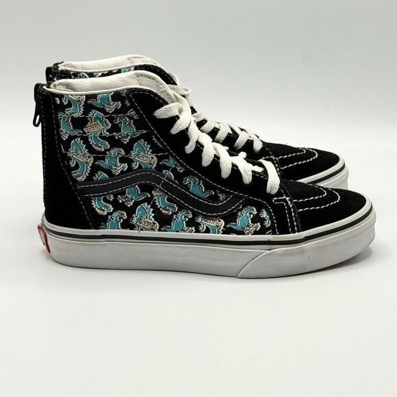 Vans SK8-HI Back Zip Suede Dinosaur print Sneakers - Kids US 1 - Picture 1 of 10